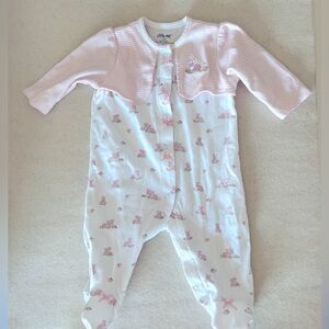 ❌🎀 Little Me Footie Mock Cardigan puff sleeve bunny onesie sz 3 months 🎀